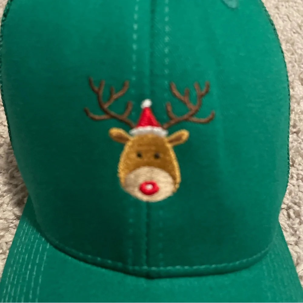 Christmas Rudolph the red nose reindeer hat green